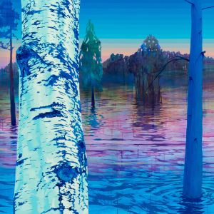 "Dawn (scenery dazzled in romantic shimmer)" Acrylic on canvas. 145x450 cm. 2018
